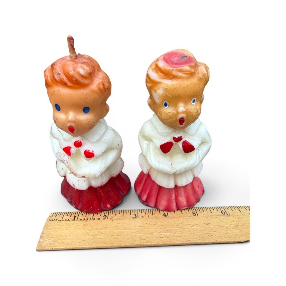 Vintage Christmas Choir Boy Figurines Set Gurley Style Wax Red White Holiday - Picture 8 of 11